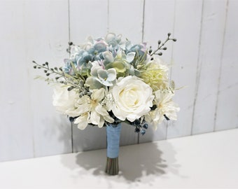 Dusty Blue Bridal Bouquet, Blue Bridesmaid Bouquet, Hydrangea Wedding Bouquet, White Wedding Bouquet, Blue Wedding Color