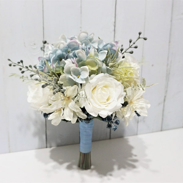 Dusty Blue Bridal Bouquet, Blue Bridesmaid Bouquet, Hydrangea Wedding Bouquet, White Wedding Bouquet, Blue Wedding Color