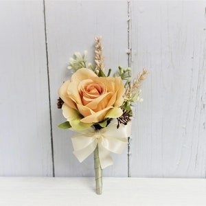 Fall Color Rose Corsage, Autumn Orange Rose Boutonnieres, Rose Corsage, Fall Wedding Boutonniere, Rustic Light Golden Brown Buttonhole