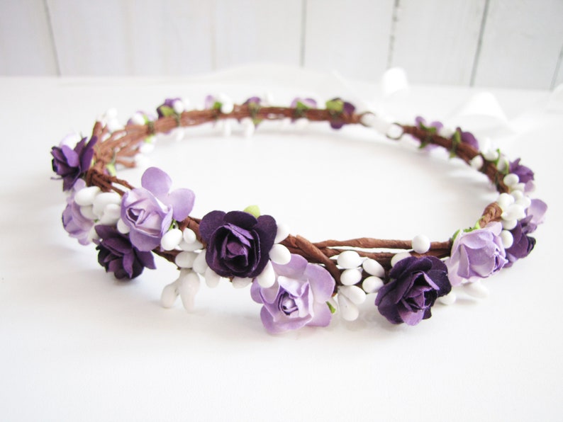 Plum Floral Crown, Two Flower Color Headband, Purple Floral Crown, Lavender Wedding Headband, Bridesmaid Flower Crown, Flower Girls Headband image 1