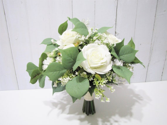 White Roses Bridal Bouquet Bridesmaid Bouquet Baby S Etsy