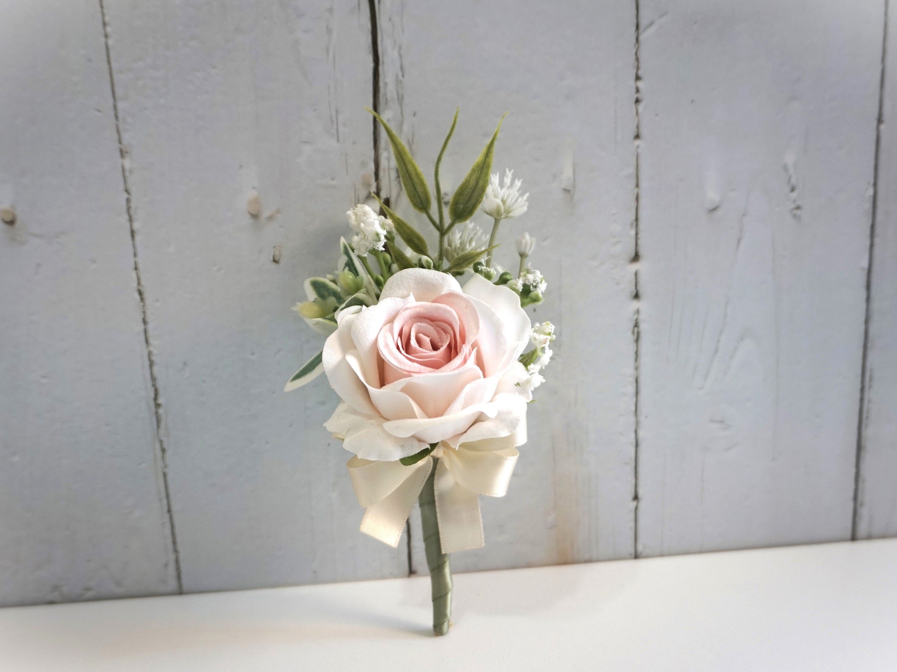 Angel Isabella Metallic Gold Rose Boutonniere – Artificial Flower, Handmade Style, Made In USA