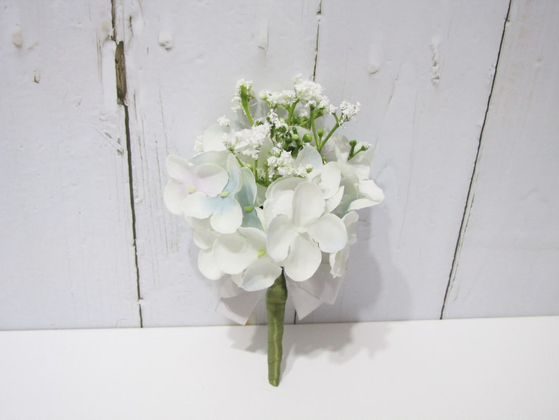 Light Blue Hydrangea Corsage Light Blue Hydrangea Corsage Hydrangea Wedding White Baby/'s Breath Flower Boutonnieres Wedding Boutonniere