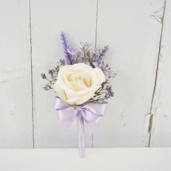 Lavender Buttonholes, Purple Corsage, Ivory Rose Boutonnieres, Rose Corsage, Wedding Boutonniere, Rose Wedding