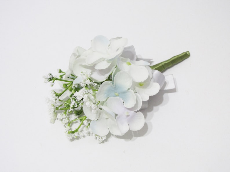 Light Blue Hydrangea Corsage Light Blue Hydrangea Corsage Hydrangea Wedding White Baby/'s Breath Flower Boutonnieres Wedding Boutonniere