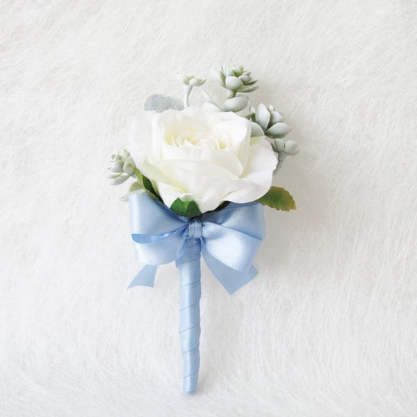 White Rose Corsage, White Rose Boutonnieres, Succulent Flowers Boutonniere, Rose Corsage, Wedding Boutonniere, Rose Wedding