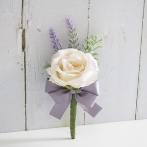Purple Corsage, Ivory Rose Boutonnieres,  Rose Corsage, Wedding Boutonniere, Rose Wedding