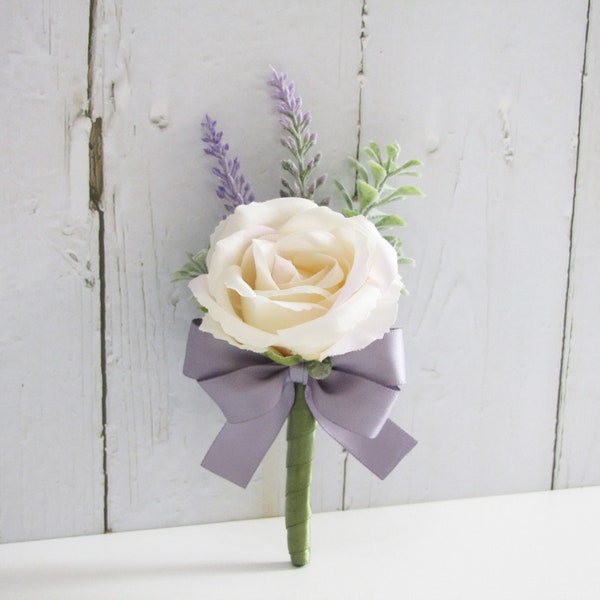 Corsage violet, Rose Boutonnières Ivoire, Corsage Rose, Boutonnière de Noces, Noces de Rose