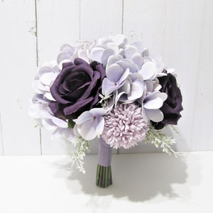 Staubige lila Brautstrauß, Pflaume Rose Bouquet, Schattierungen von lila Hochzeit Bouquet, Hortensie Hochzeitsstrauß, Lavendel Blumenstrauß
