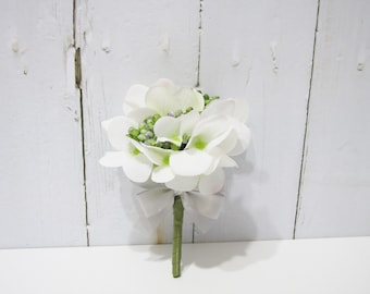 White Hydrangea Corsage, White Flower Boutonnieres, Hydrangea Corsage, Wedding Boutonniere, White Hydrangea Wedding, White Button Hole