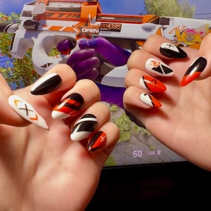 Asiimov Inspired Press On Nails: CS2 Gamer Style