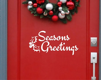 Seasons Greetings Vinyl Decal: Holiday Door Decor