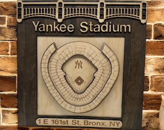 Yankee Stadium 3D Wood Map, Laser Engraved Baseball Wall Art, Baltic Birch Stadium Decor, Man Cave Gift for Collectors   FREE SHIPPING