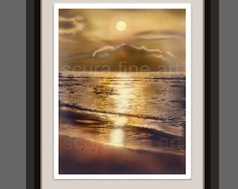 Golden Beach Sunset Print: Acrylic Seascape Art