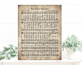 Vintage Hymn How Thou Art Sheet Music, Wall Decor (8x10)