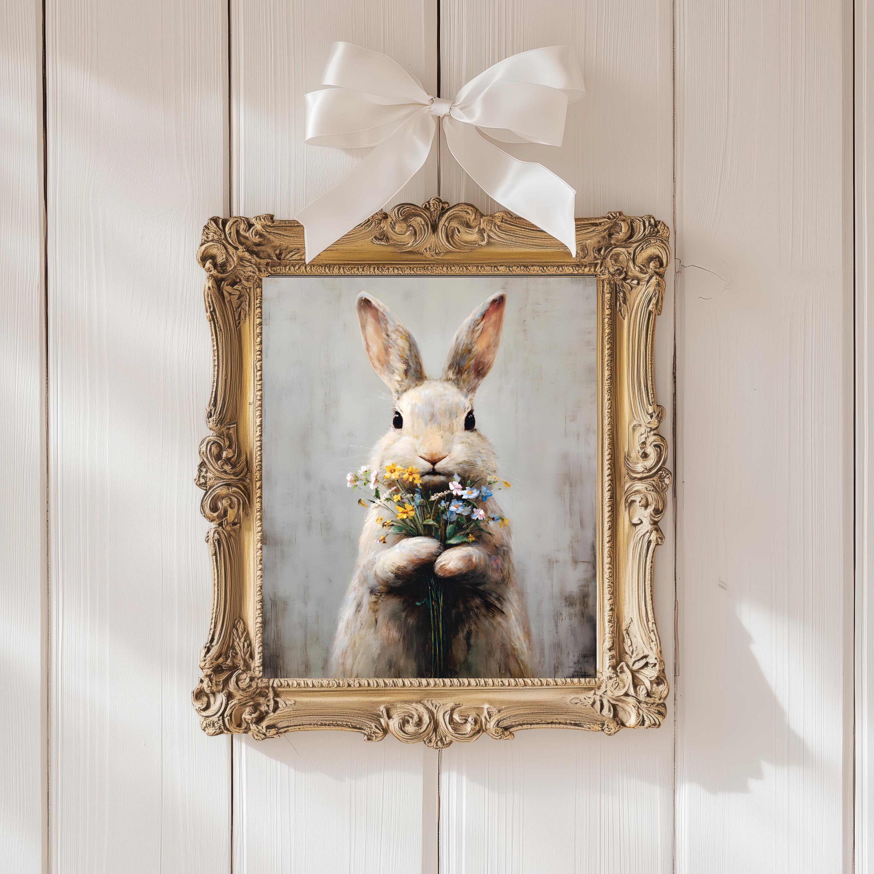 Muted Rabbit Muted Rabbits in Spring Print Vintage Style Bunny Wall Art Cozy Cottage ...