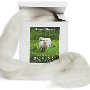 Natural White Wool Roving Top, 8 OZ Corriedale, Best Core Wool for Needle Felting, Wet Felting, Spinning, Dryer Balls, 29.5 Micron, Un-Dyed