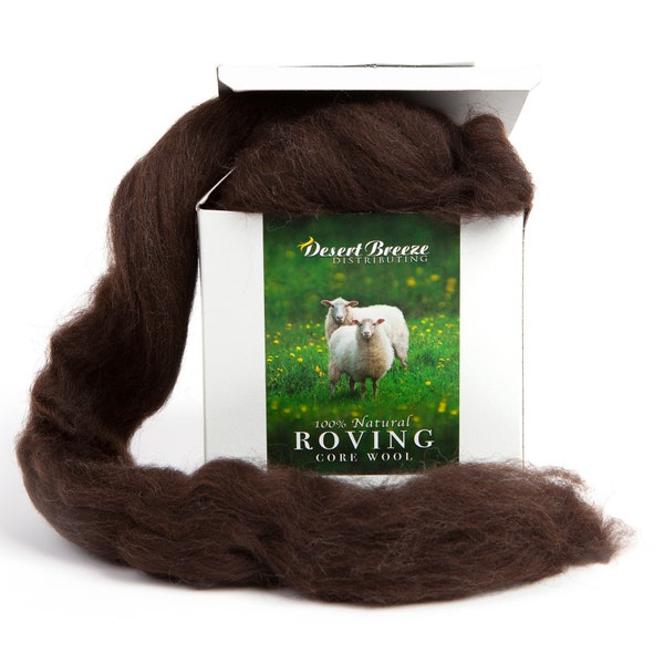 Natural Wool Roving Top, Dark Brown, 8 OZ Corriedale, Best Core Wool for Needle Felting, Wet Felting, Spinning, Dryer Balls, 25 Micron