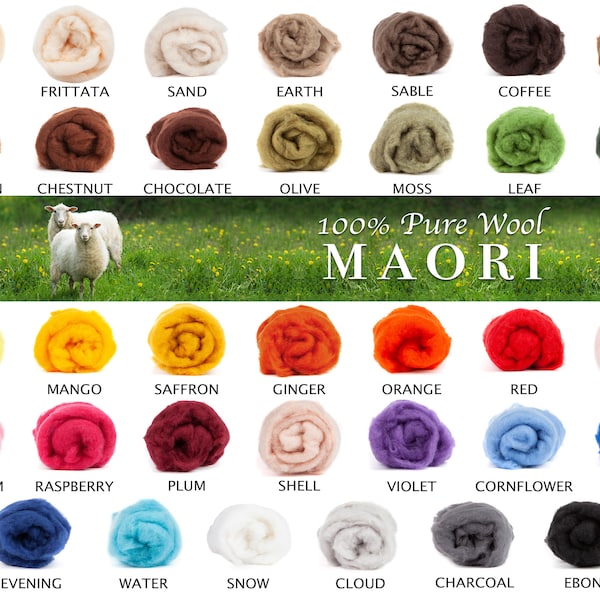 Maori Wool by DHG of Italy, for Needle Felting, Wet Felting, Painting with Wool, 3.5 OZ / 100 gr, Carded Wool Batt, 100% Pure Wool