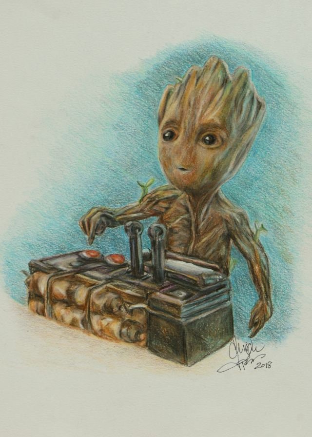 Baby Groot From Guardians Of The Galaxy Print Of Colored Etsy