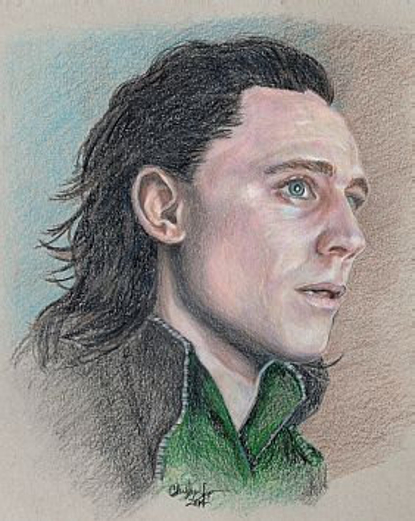 Loki / Tom Hiddleston print of colored pencil drawing image 1.