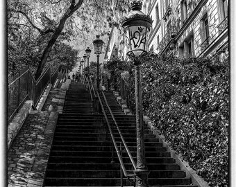 Escaleras de Montmartre, Fotografía de París, Arte mural de París, París en blanco y negro, Decoración del hogar de París, Decoración francesa, Impresión de París, Foto de París, París