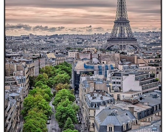 Eiffel Tower Print: Paris Cityscape Photography, Arc de Triomphe View