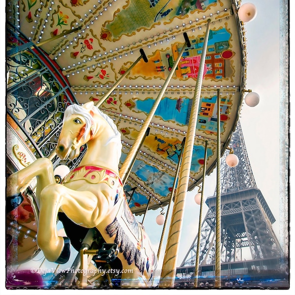Paris-Karussell-Druck, Paris-Kinderzimmer-Dekor, Eiffelturm und Karussell-Druck, Paris-Gelb-Dekor, Paris-Karussell-Wanddruck, Paris Art
