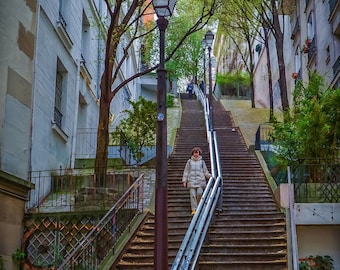 Impresión fotográfica de las escaleras de Montmartre, París: arte mural parisino