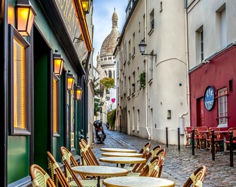 Montmartre Cafe With a View, Paris Sidewalk Cafe, Paris Picture, Montmartre Print, Romantic Cafe Paris, Paris Wall Art, Sacré-Coeur Wall Art