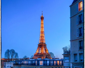 Eiffeltornets fotografitryck: Paris stadsbild, Blå timmen