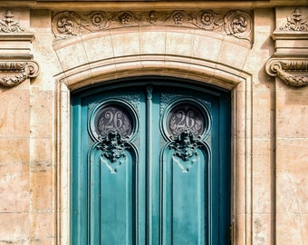 Paris Teal Door Photography Print: French Architecture Wall Art