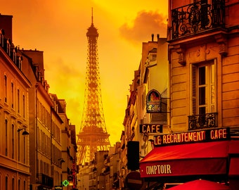 Eiffel Tower Print: Parisian Cafe, Rue Saint-Dominique Wall Art