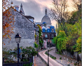 Paris Fotografie Druck: Rue de l&#39;Abreuvoir Sonnenaufgang, Montmartre Wandkunst