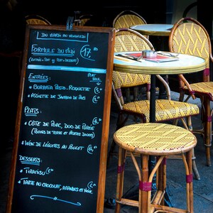 Paris Cafe Photo: Chalkboard Menu, Bistro Chairs, French Culture Art
