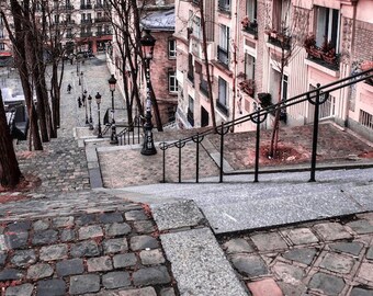 Montmartre Treppe Fotografie Druck: Paris Wandkunst