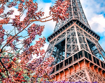 Art mural tour Eiffel, art mural rose, photographie florale de Paris, décoration de chambre d'enfant Paris, décoration d'intérieur de Paris, impression d'Art de Paris, photographie de Paris