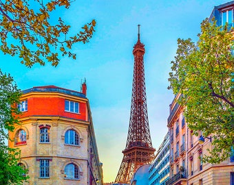 Impresión fotográfica de la Torre Eiffel: paisaje parisino, arte mural moderno
