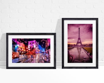 Le Consulat Montmartre, Paris Photography, Paris Wall Art, Paris Travel, Pink Paris set of Two,  Paris by Night, Paris in Color, Paris Decor