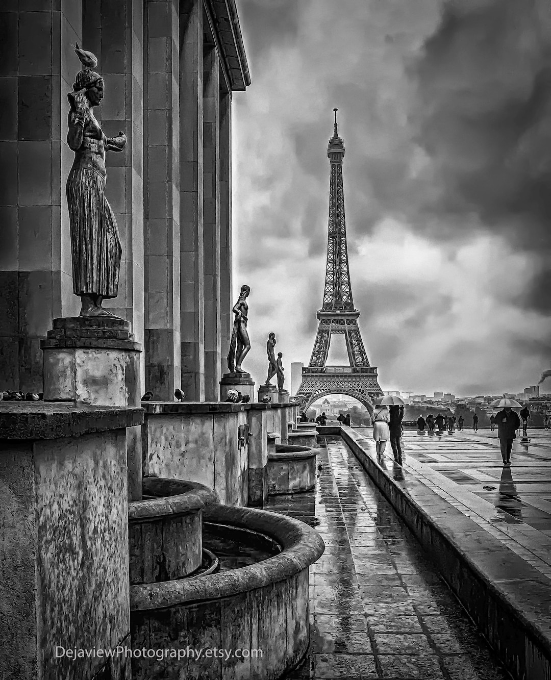 Paris in the Rain Print: Eiffel Tower Black and White Photography