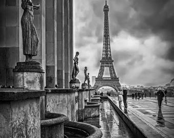 Paris in the Rain Print: Eiffel Tower Black and White Photography, French Decor, Paris Photography, Paris Art Print, Paris Photo, Wall Art