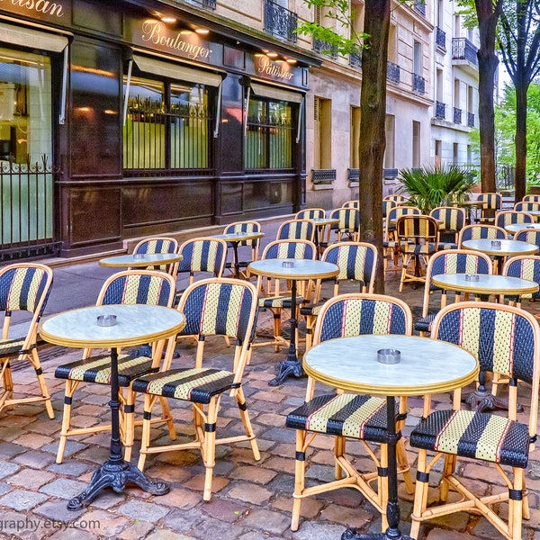 Paris Cafe Chairs, Paris Sidewalk Cafe, Paris Photography, Paris Cafe Art, Paris Photo, Paris Kitchen Decor, Paris Wall Art, Paris Art Print