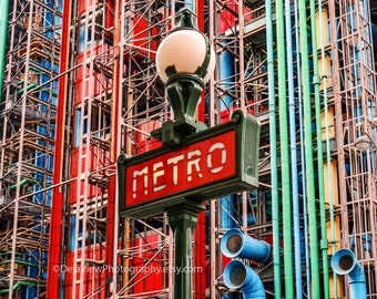 Paris Metro Pompidou Centre, Paris Photography, Metro Art, Paris Metro Decor, Paris Industrial Design, Travel Photo, Paris Wall Art