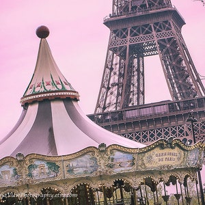 Paris Carousel Print: Eiffel Tower Photography, Pink Nursery Decor