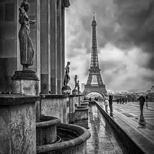 Paris in the Rain Print: Eiffel Tower Black and White Photography