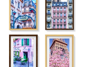 Pastel Pink Paris Photography Prints: Set of 4, Parisian Wall Art
