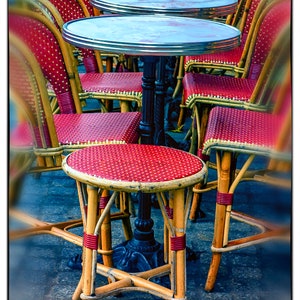 Paris Cafe Art Print: Red Bistro Chairs, Le Marais