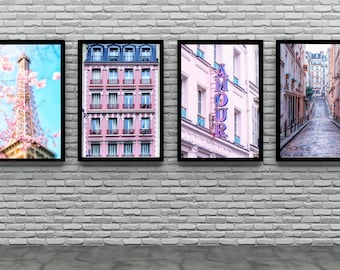 Paris Photography Print Set: Pink Eiffel Tower, French Architecture