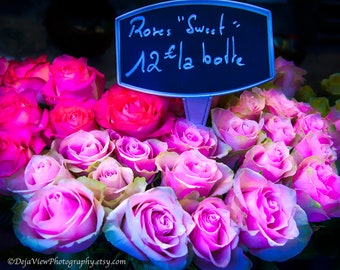 Paris Flower Market, Paris Roses Photo, Paris Photography, Floral Pictures Nursery, Flower Photography, Paris Print, Paris Bedroom Decor