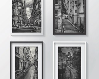 Paris France Black and White Photography Print Set Paris Street Scene Wall Art Home Decor Travel Photography Paris Art Prints Paris Gift